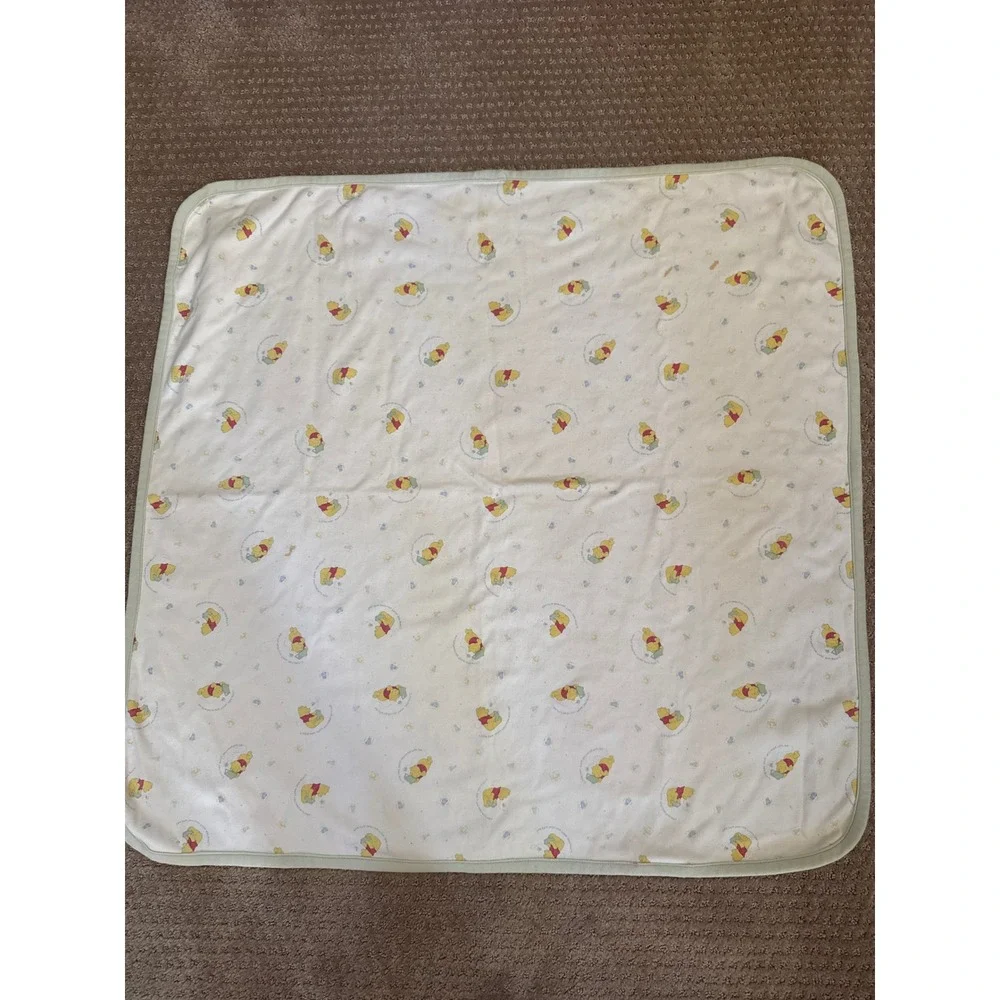 Disney Winnie the Pooh Cotton Receiving Blanket White Sage Green Vintage 2000's